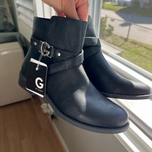 Stylish black booties but Guess with silver hardware